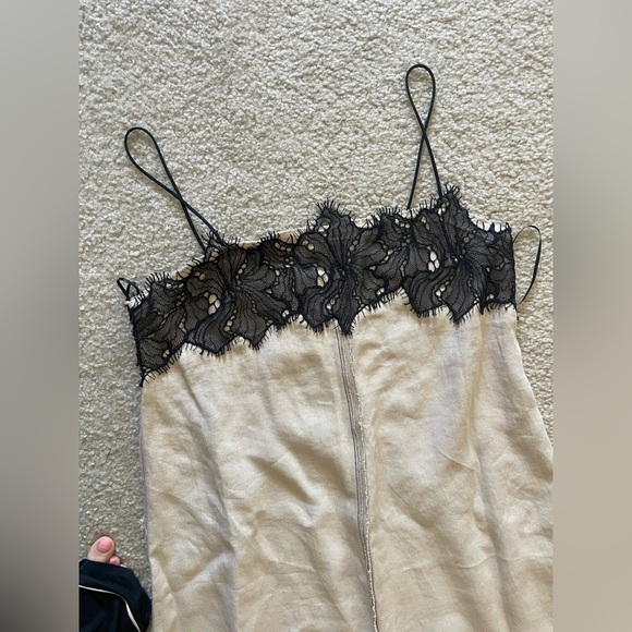 NWT ZARA taupe linen dress with lace lining - Picture 2 of 4